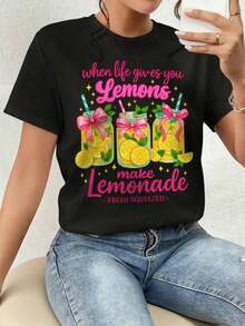 ofertas y liquidacionesPlayera Para Mujer,Camiseta Gráfica, Con Limones y Frases Inspiradoras, Divertido - Para Adolescentes en Veranoplayera de hombretops sudaderas para mujer Y2k Camiseta Camisa De - Negro - Ver 9