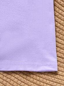 Camiseta manga corta cuello redondo 100% algodón, estampado trendy, tejido ligero y ventilado, estilo moda casual, apta para vida diaria, salidas informales y citas en primavera, verano y otoño - Morado claro - Ver 5