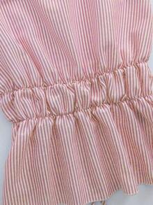conjunto de 2 piezas de mujer con top halter con lazos y pantalones cortos a rayas con espalda descubierta, adecuado para vacaciones de verano y viajes - Rosa - Ver 6