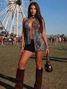 Top con cuello halter y espalda descubierta, asimétrico y sexy para mujer - Multicolor 4 - Ver 2