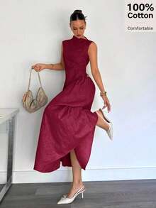 Vestido Largo con Cierre y Decoración Metálica para Mujer , Nuevo Vestido de Noche Elegante Negro de Verano para Eventos Formales - Burdeos - Ver 11