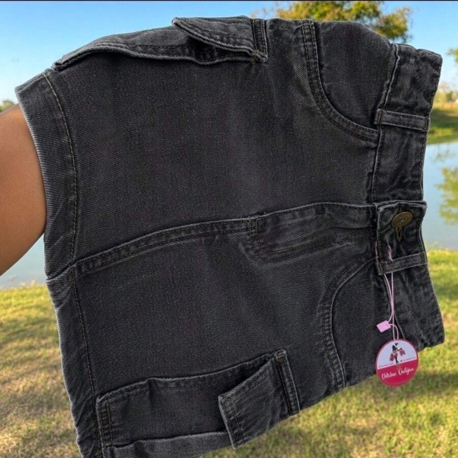 Graphite And Blue Cargo Denim Skirt With Side Pockets. - Xám - Xem 1