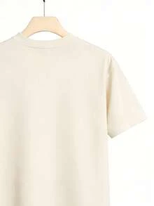 Mujer Camiseta de manga corta con estampado térmico de vino y queso en líneas rojas, diseño de botella, copa y queso dibujados, estilo retro casual - hueso - Ver 3