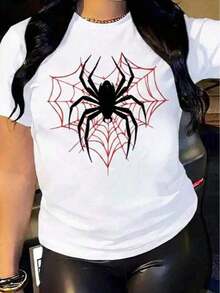 Camiseta Estampada "Araña Blanca en Telaraña Escarlata" con Diseño Impactante para Estilo Urbano y AlternativoPure-Cotton - Blanco - Ver 7