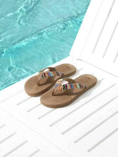 Trivaya Women Simple And Fashionable Fabric Comfortable Flat Slippers, Cross Toe Indoor Flip Flops, Beach Shoes For Vacation Or Parties
