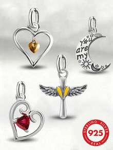 1 pieza Colgante en forma de corazón delicado de plata de ley 925, adecuado para pulseras DIY, regalo para mujeres y hombres, joyería exquisita - Conjunto 4 - Ver 1