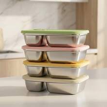304 Stainless Steel Food Container, Stackable Refrigerator Sealed Fresh-Keeping Box, Fruit And Vegetable Meat Storage Box With Lid, Large Capacity Food Preservation Box, Suitable For Kitchen Food Storage And Organization - Multicolor - View 2