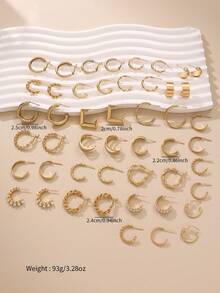 30-6 Pairs Fashion Gold Earrings Set, Faux Pearl And Geometric Heart Square Stud Earrings, Daily Wear, Ideal Gift For Her - Gold - View 7