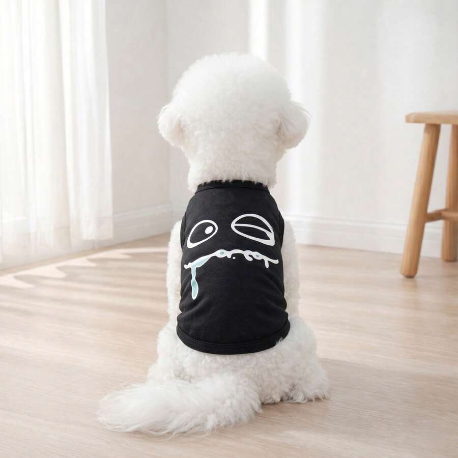 Camiseta de tirantes con gráfico divertido, ropa de mascota de unicolor, estampado, chaleco de verano transpirable, camiseta cómoda - Negro - Ver 1