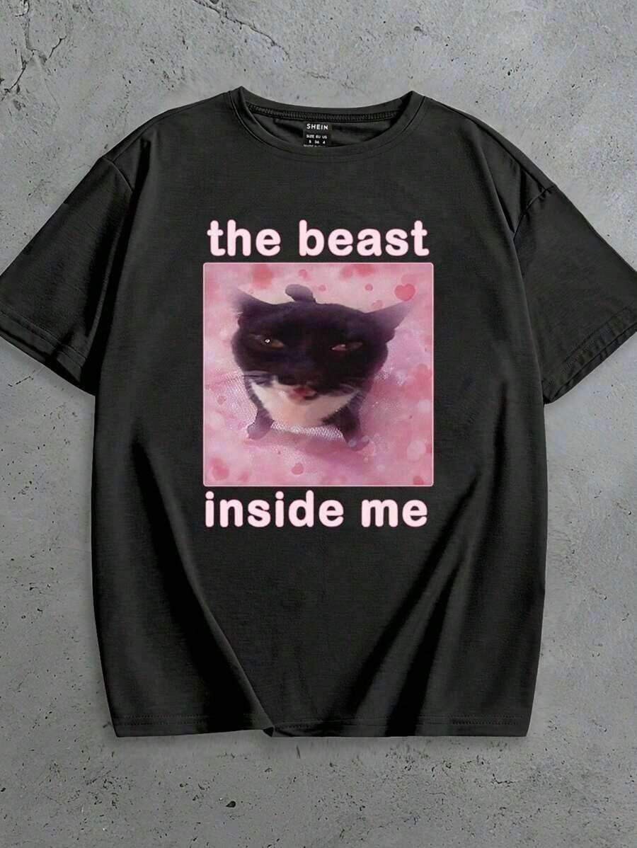 Camiseta con estampado divertido de meme de gato, camiseta de gato, camiseta con estampado de gato, camiseta humorística de gato, para mujeres, regalo - Negro - Ver 1