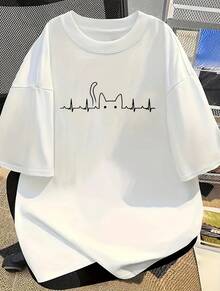 Camiseta de mujer, camiseta estampada de manga corta, diseño ajustado, top con estampado de dibujos animados, lavable a máquina, top casual para todas las estaciones, adecuada para uso diario, top moderno para ir al trabajo. | Camisas Casuales de Moda para Mujer - Blanco - Ver 1
