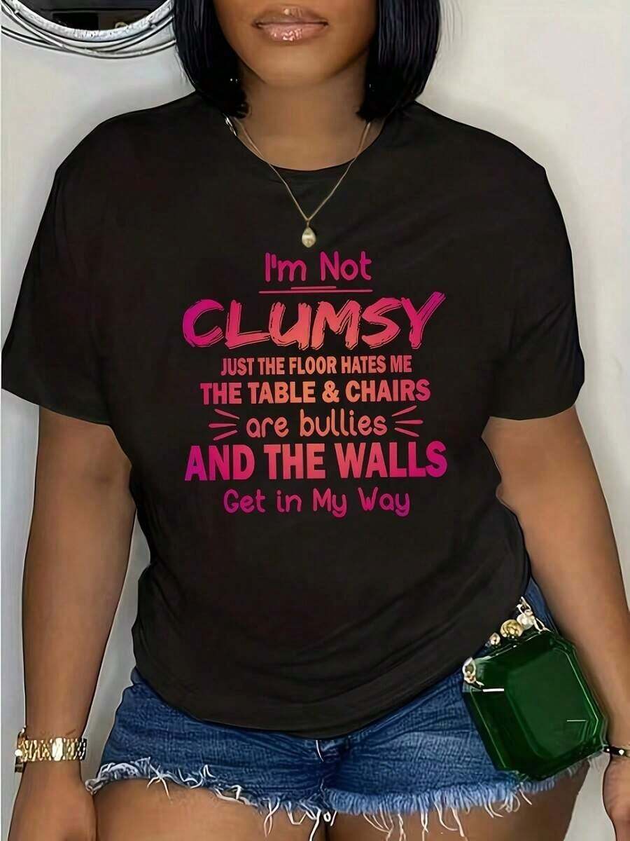 Camiseta de manga larga con cuello redondo y estampado gráfico informal de verano para mujer. Camiseta de manga corta de algodón puro, holgada, ajustada e informal para mujer, novedad de verano. - Negro - Ver 1