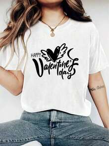 Women's Modern Crew Neck T-Shirt With A Happy Valentine's Day Print, Made Of Casual, Lightweight, And Breathable Fabric, Perfect For Spring And Summer. T-Shirt > Beautiful. - 白色 - 查看 7