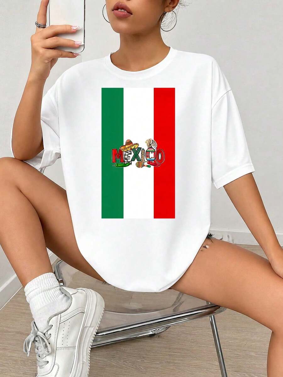 Diseño de impresión gráfica Fl-ag de México con Sombrero, Jalapeño, Águila, Instrumentos de Mariachi, Arte de texto colorido para decoración y regalo.jpgRegalos personalizados: Camisetas para mujer con estilos que van desde lo moderno, hippie, casual y minimalista. Ropa masculina personalizada única, armarios cápsula y prendas básicas/urbanas para hombre. Regalos ideales para novios, familiares y amigos, adecuados para cumpleaños, vacaciones, colegio/competiciones, deportes/escalada y más, así como para la moda de otoño y eventos urbanos. Blanco verano.