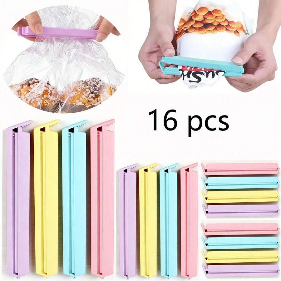 16pcs Food Bag Sealing Clips, 3 Sizes Plastic Food And Snack Storage Clips, Suitable For Bread, Snacks, Cereal, Kitchen Home Pantry Colorful Sealing Bag Clips - Multicolor - View 1