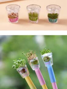 1pc DIY Planting Theme Gel Pen, 0.5mm Full Needle Tip Black Ink, Smooth Writing Without Smudging, Fresh Macaron Color-Block Design Barrel, Built-In Mini Plantable Pot Module On Top, Optional "Money Flower / Wealth Flower / Fortune Flower" Fun Seeds, Transparent Packaging With Ritual Feeling, Targeted At Students, Planner Enthusiasts, Creative Stationery Lovers - A - View 6