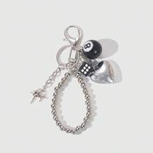 1pc Unisex Retro Chic Black Keychain, Y2K Baddie Dice, Star, Heart Beaded Pendant, Creative Personalized Bag/Key Chain Accessory - Multicolor - View 5