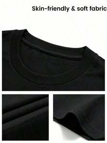 1 Piece Of LAIDBACK Mountain Print Cotton T-Shirt, Minimalist T-Shirt With Inspirational Landscape Print For Women, Casual And Relaxed Fit, 100% Pure Cotton, Soft And Breathable, Ideal For Casual Daily Wear, 180g 100% Cotton. - 黑色 - 查看 6