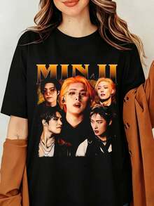 Mingi Ateezs K-Pop Graphic T-Shirt Song Mingi Vintage 90s Bootleg Print Black Oversized Cotton Tee Men Women Streetwear Top, Mingi Ateezs Retro Graphic T-Shirt, Idol Merch Shirt - Black - View 6