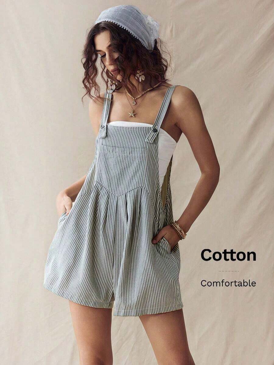 Mono de verano estilo boho, casual y versátil para mujer, con diseño de rayas al estilo western y rave - Gris - Ver 1
