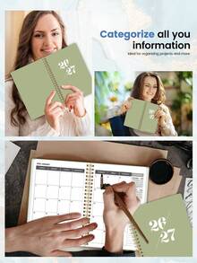 2026-2027 Minimalist Style A5 Spiral Bound Monthly Planner, Suitable For Teachers, Students And College Students, Improve Productivity And Daily Planning, Essential Office Desk Supplies - Green - View 5
