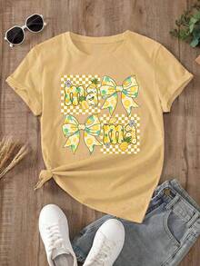 Women's Yellow Oversized Summer T-Shirt With Floral And Mushroom Bouquet Print. Loose-Fitting Round Neck T-Shirt With Wildflower And Mushroom Design, Bohemian Style. - YH376-黃色 - 查看 2