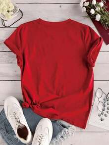 Women's Graphic T-Shirt, Short Sleeve, Round Neck, Casual, Comfortable, Cool, Lightweight, Modern, Youthful, Regular Fit, Print Of The Virgin Of Guadalupe, Monochromatic Roses And Flowers - 紅色的 - 查看 2