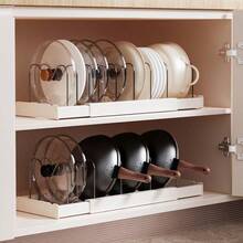 Estante de Ollas, Organizador de Ollas y Sartenes Corredero, 9 Compartimentos Ajustables Estante Tapas de Ollas Cajon, Acero inoxidable para Sartenes, Ollas y Tapas - Blanco - Ver 5
