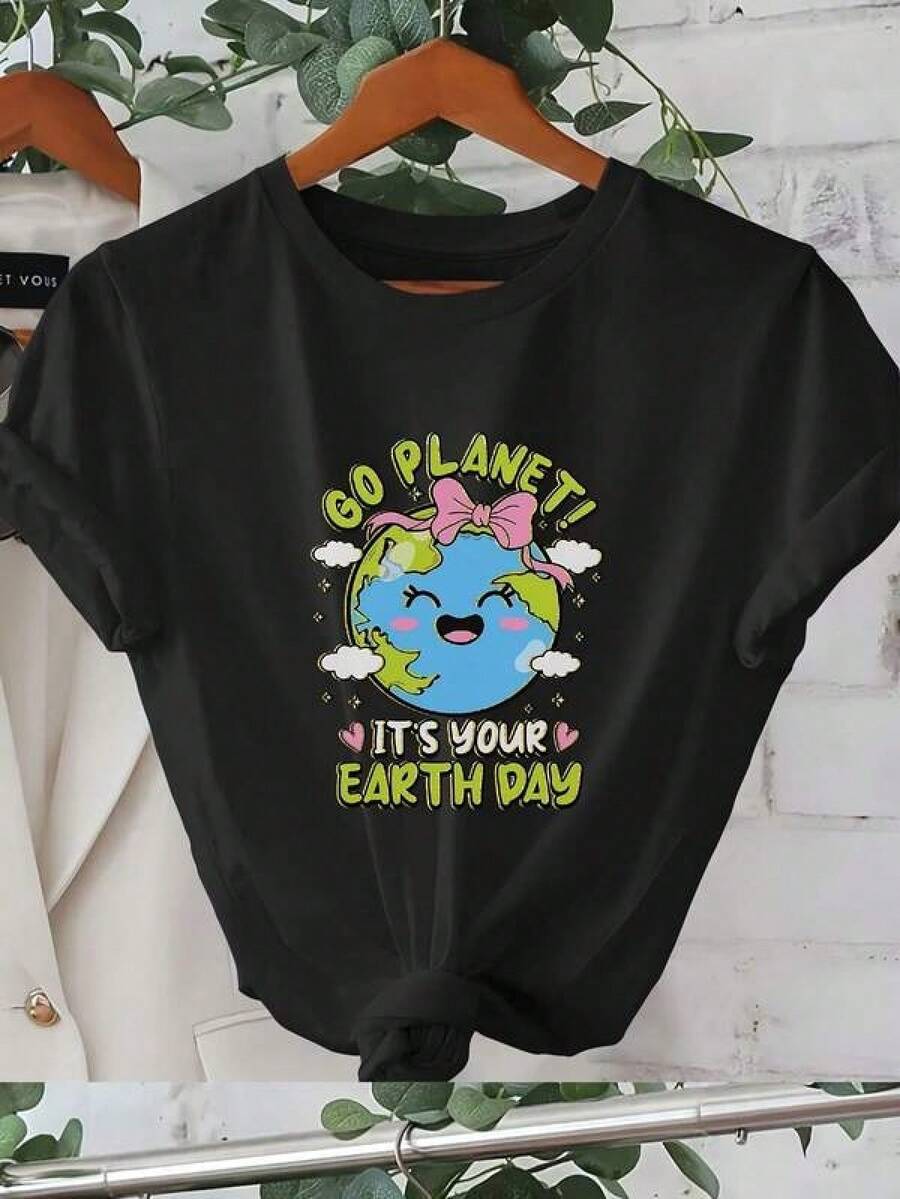 1 pieza Camiseta de manga corta de cuello redondo holgada unisex de 180g, 100% algodón puro transpirable y suave, estilo Y2K Bababask con estampado gráfico moderno, ideal para mujer y hombre, perfecta para uso diario, festivales, conciertos y todas las estaciones - Negro - Ver 1