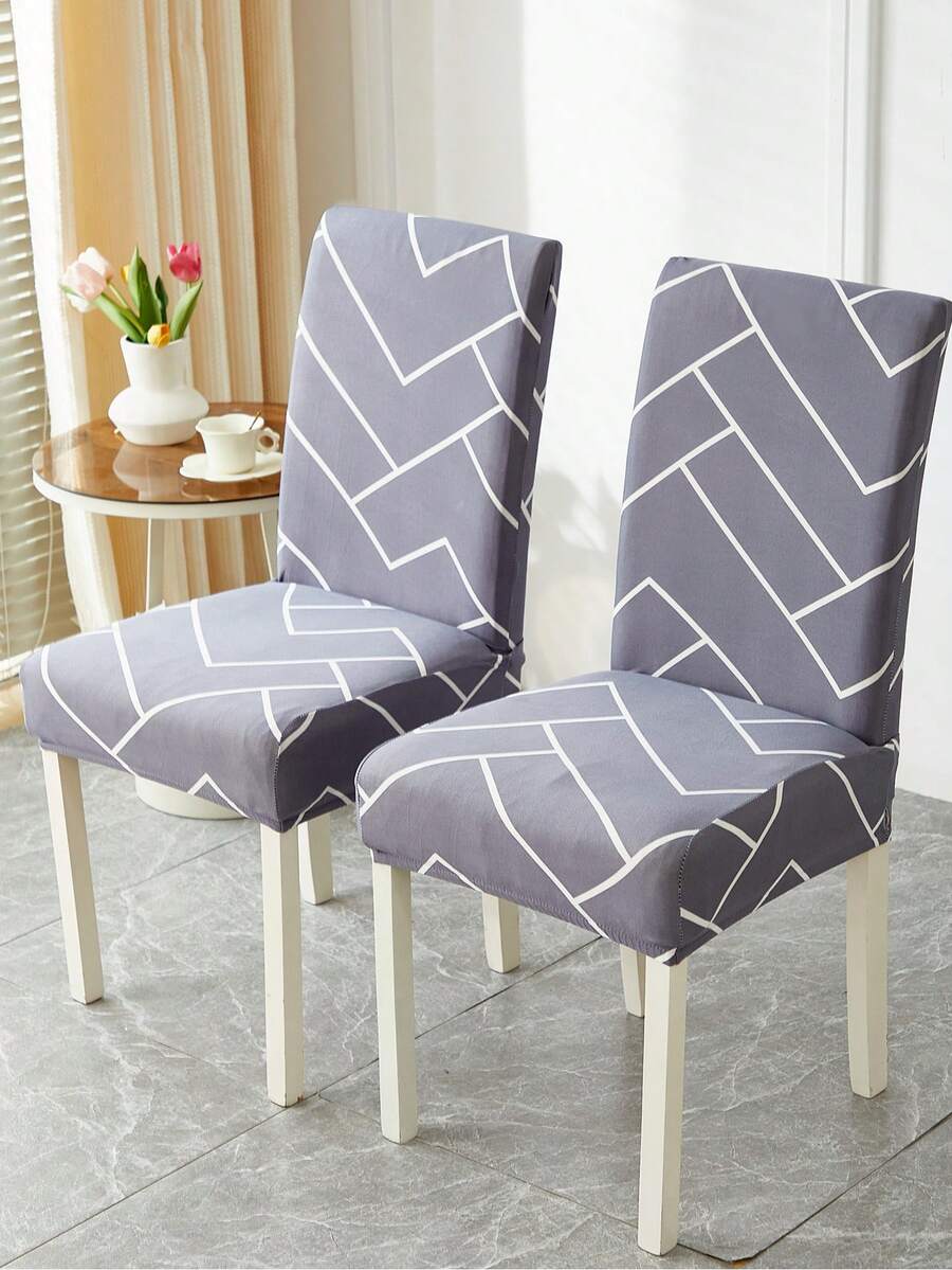 1/4/6 piezas Fundas elásticas para sillas de comedor con estampado geométrico, fundas adecuadas para decoración del hogar, hotel, restaurante y fiesta