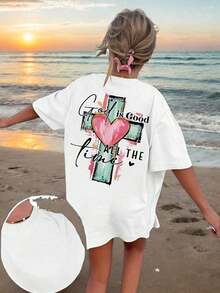 Camiseta para Niñas con Estampado de Frase Inspiradora, Cuello Redondo, Manga Corta, Diseño Casual - Blanco - Ver 1