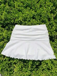 Minifalda acampanada fruncida con estampado de lunares para el verano - Blanco - Ver 9