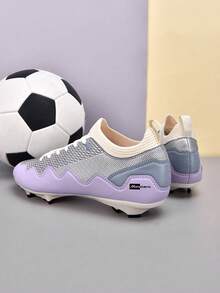 1 Pair Unisex Low-Top Outdoor Natural Grass Professional Sports Training Shoes, PU Front Lace-Up AG/FG Long Stud American Football Cleats For Men - Purple Silver - View 9