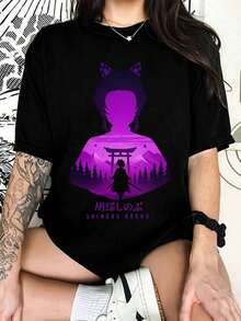 D-DemonSS S-SlayerS ShinobuS KochoS Butterfly Hashira Silhouette T-Shirt For Anime Fans - Black - View 6