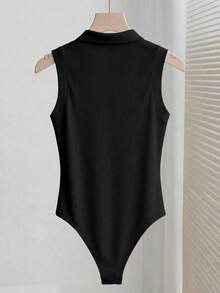 Elegante body de punto blanco con cuello vuelto y media cremallera, body de mujer para primavera/verano, ideal para vacaciones y playa - Negro - Ver 2