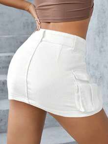 Minifalda de tela vaquera de tiro bajo, de moda para el verano - Blanco - Ver 2
