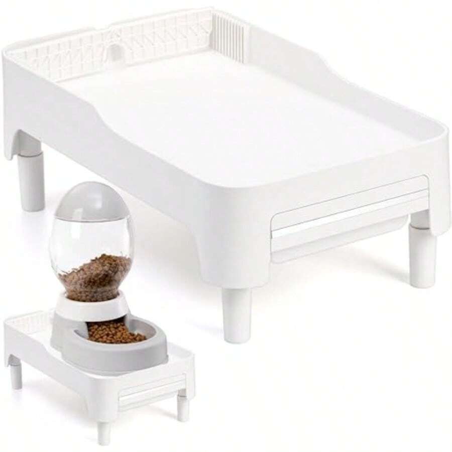 - Soporte elevado para alimentador de mascotas para gatos y perros, estante ajustable de altura elevada, adecuado para alimentador automático de mascotas y dispensador de agua, con cajón para - como en la imagen - Ver 1