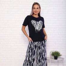 Camiseta de Verano 2026 para Mujer, Cuello Redondo, Manga Corta, Talla Grande, Corte Holgado, Estampada, de Algodón, para Cubrir el Vientre - Blanco - Ver 9
