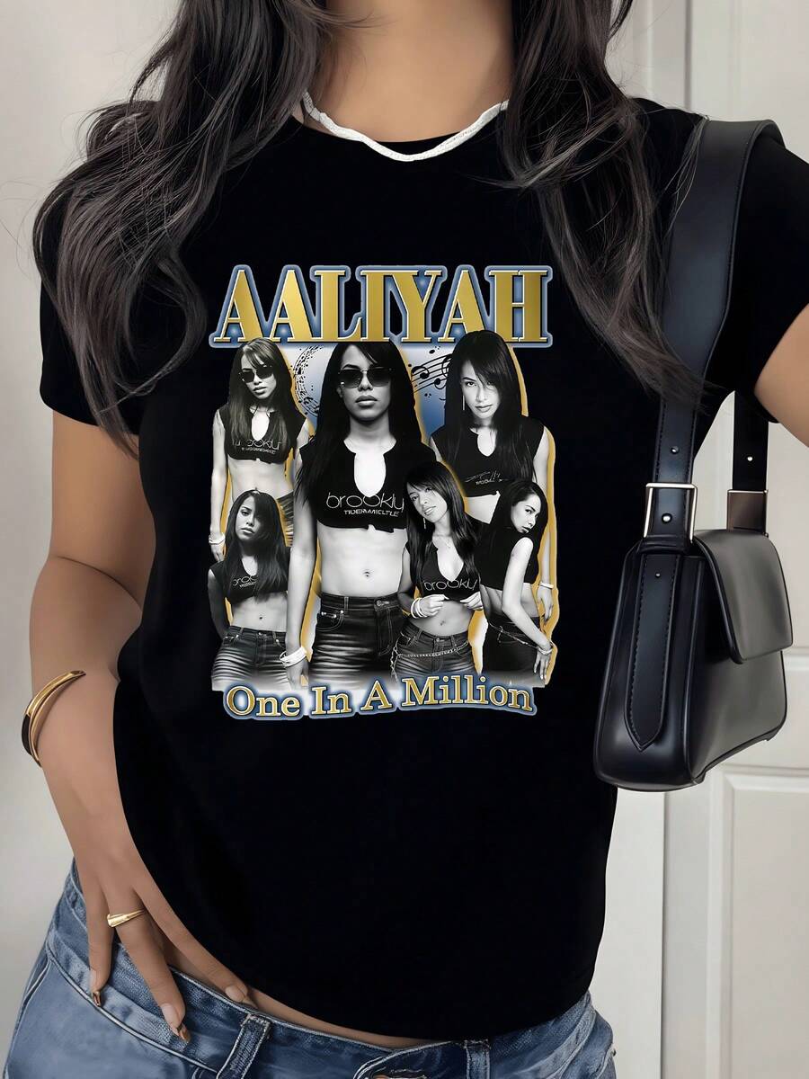 Artistic Image Of Women In Elegant Poses Symbolizing Confidence And Modern Energy With Graphic Details In Gold And White Tones Inspiring Female Empowerment. Attractive Casual Women's T-Shirt For Everyday Wear - 黑色 - 查看 1