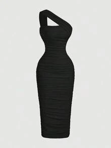 Vestido sin mangas con volantes asimétricos vintage para mujer - Negro - Ver 1