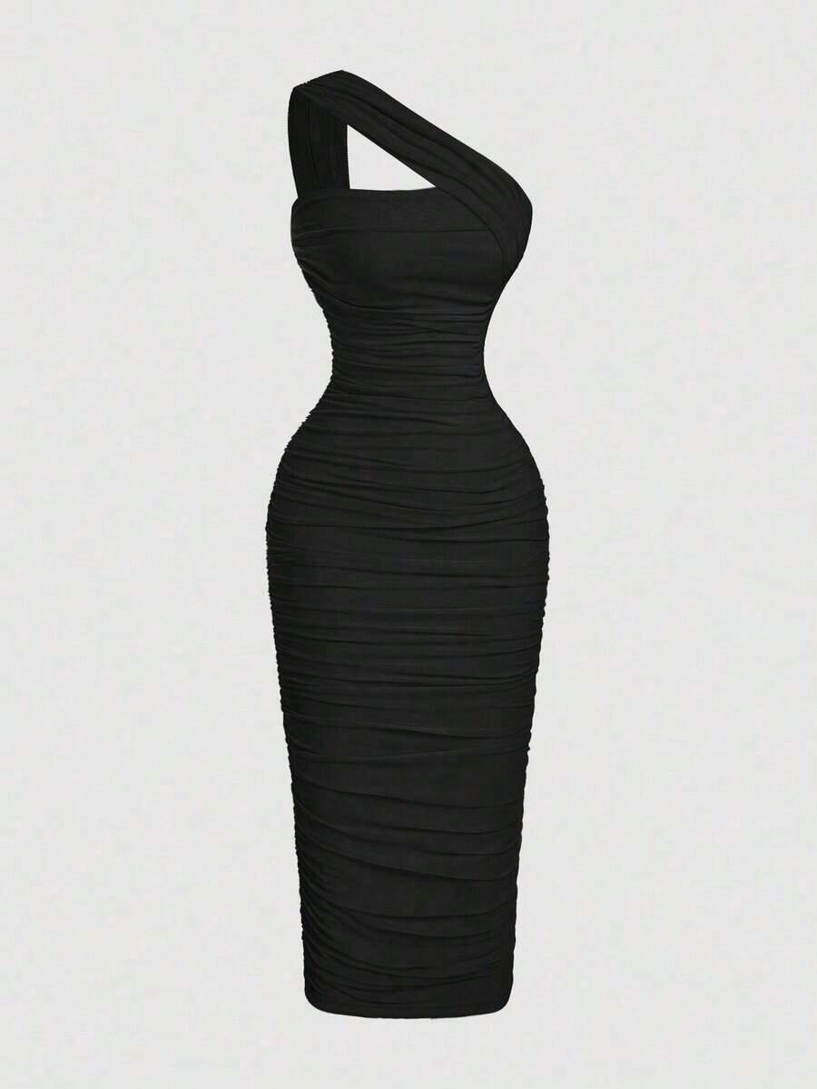 Vestido sin mangas con volantes asimétricos vintage para mujer - Negro - Ver 1