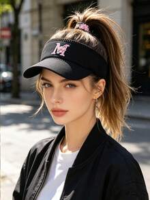 1pc Fashionable Elegant Women's Summer Outdoor Sports Mesh Beach Hat With 26 Letters, Suitable For Running, Outdoor Activities, Daily Wear - Black - View 5