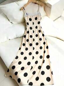Vestido de tirantes con estampado minimalista de lunares para mujer - Albaricoque - Ver 2