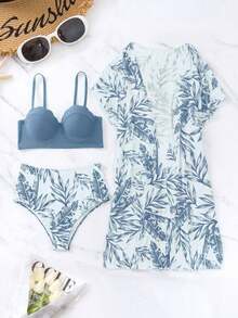 Swim Lushoire Tankini con estampado de plantas - Celeste - Ver 6