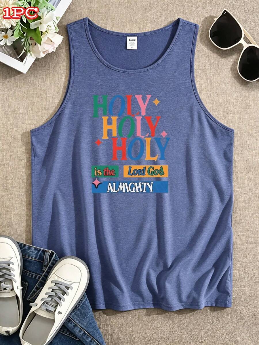 L-Ord God A-Lmighty Printed Graphic Women's Casual Sleeveless Tank Top Women's Crew Tank Top Ideal For Daily Outings Vacations Beach Trips Shopping And Casual Gatherings - Navy Blue - View 1