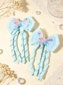 2pcs Solid Color Bow Hair Clips, Cartoon Ribbon Decor Hair Accessories, Versatile Casual Hair Clips, Suitable For Daily Wear - Multicolor - View 8