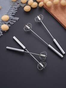 1pc Stainless Steel Hand Mixer, Semi-Automatic Press & Rotate Whisk, Suitable For Cooking, Baking, Kitchen Tools, Kitchen Supplies, Kitchen Accessories, Restaurant & Kitchen Utensils - Silver - View 7