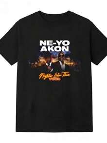 Women's T-Shirts Ne Yo Akon 2026 New Night Like This Tour T Shirt Fashion Casual Top For Everyday Wear Slightly Breathable Hip Hop Streetwear - 黑色 - 查看 1