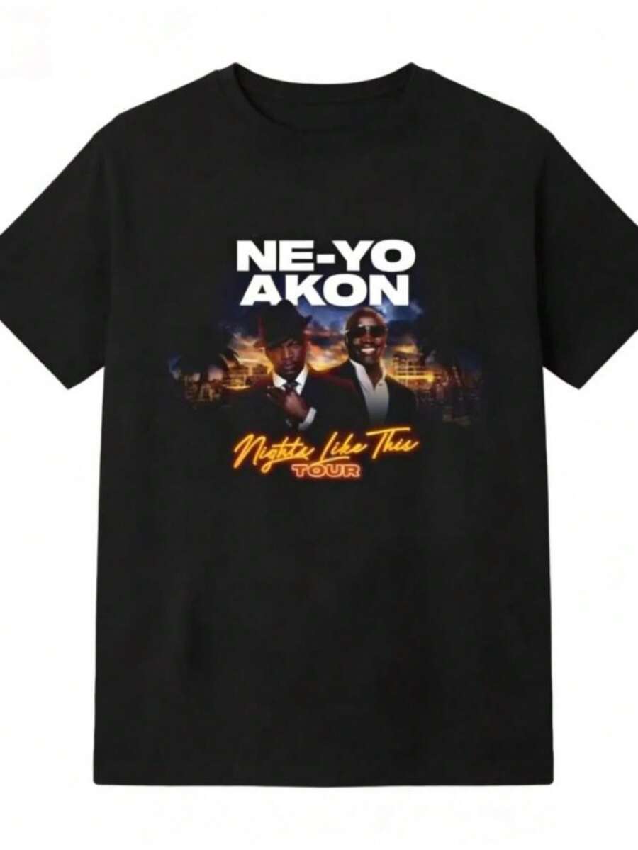 Women's T-Shirts Ne Yo Akon 2026 New Night Like This Tour T Shirt Fashion Casual Top For Everyday Wear Slightly Breathable Hip Hop Streetwear - 黑色 - 查看 1