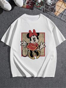 Funny Mouse Figure With A Big Red Bow And Cheerful Expression That Evokes Nostalgia And Tenderness In A Colorful Retro Style Casual And Comfortable Women's T-Shirt For Everyday Wear - 白色 - 查看 3